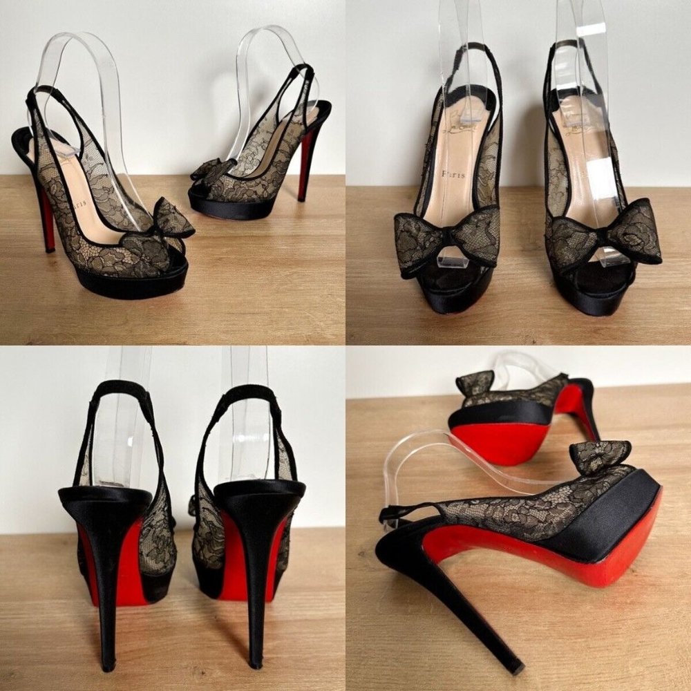 Elegant Black Lace Slingback Heels with Red Sole